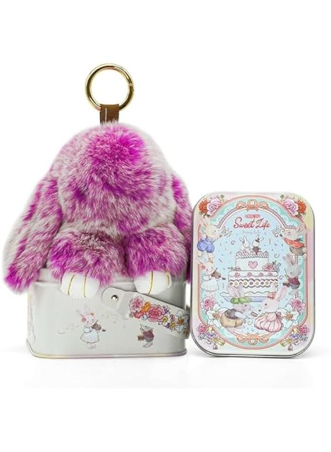 Arabest Bunnylulu Keychain with Tin,Original Bunnylulu,Handmade Soft Bunny PomPom Keychain, Bunny Cute Plush Key chain,Holiday Gift - Image 1