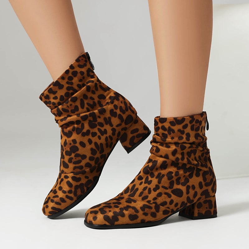 Round Head Back Zipper With 40-43 Plus Size Leopard Print Low Tube Women'S Boots Tide - Image 5