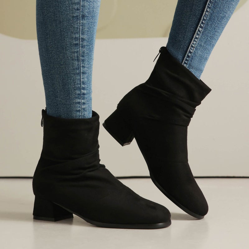 Round Head Back Zipper With 40-43 Plus Size Leopard Print Low Tube Women'S Boots Tide - Image 3