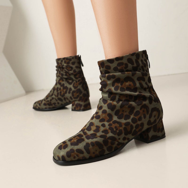 Round Head Back Zipper With 40-43 Plus Size Leopard Print Low Tube Women'S Boots Tide - Image 2