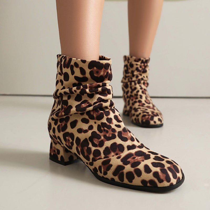 Round Head Back Zipper With 40-43 Plus Size Leopard Print Low Tube Women'S Boots Tide - Image 4