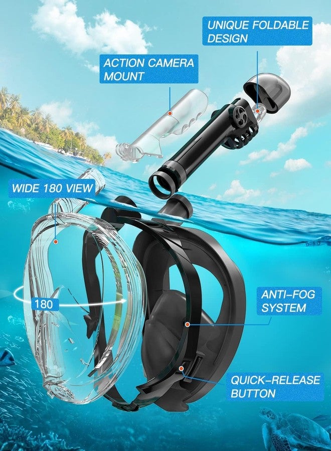 Zenoplige Full Face Snorkel Mask for Adults, 185° Panoramic Anti-Fog Snorkeling Gear with Dry Top System & Camera Mount, Foldable Anti-Leak Design for Travel, Swimming & Ocean Snorkeling - Image 2