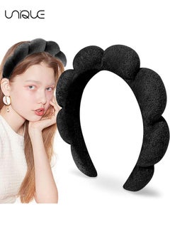 Unique Sponge Spa Headband For Women, Big Spa Hairband For Washing Face, Face Skincare Makeup Headband, No Slip Thick Hair Hoop For Spa For Makeup Removal, Black  - Image 1