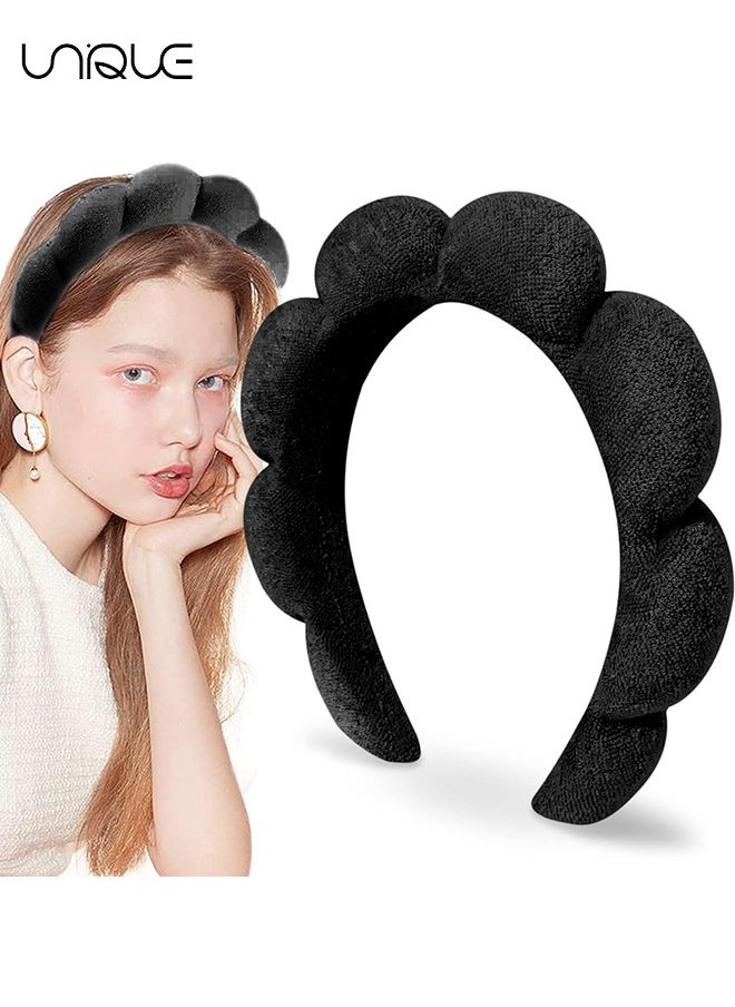 Unique Sponge Spa Headband For Women, Big Spa Hairband For Washing Face, Face Skincare Makeup Headband, No Slip Thick Hair Hoop For Spa For Makeup Removal, Black  - Image 1