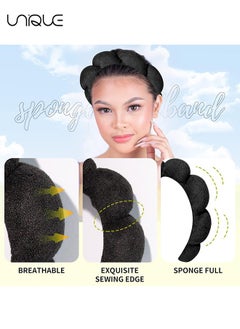 Unique Sponge Spa Headband For Women, Big Spa Hairband For Washing Face, Face Skincare Makeup Headband, No Slip Thick Hair Hoop For Spa For Makeup Removal, Black  - Image 2