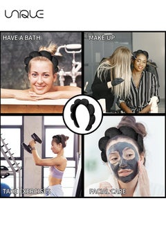 Unique Sponge Spa Headband For Women, Big Spa Hairband For Washing Face, Face Skincare Makeup Headband, No Slip Thick Hair Hoop For Spa For Makeup Removal, Black  - Image 5