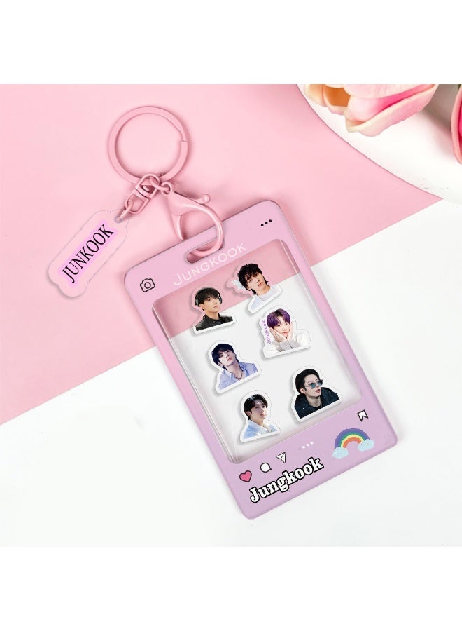 NIBEMINENT 1 - Piece V JIMIN Kpop Photo Card Holder Pendant Key Chain ID Badge Holder ID Card Holder Photo Card Protector for School ID Office ID Access Card for Women Girls