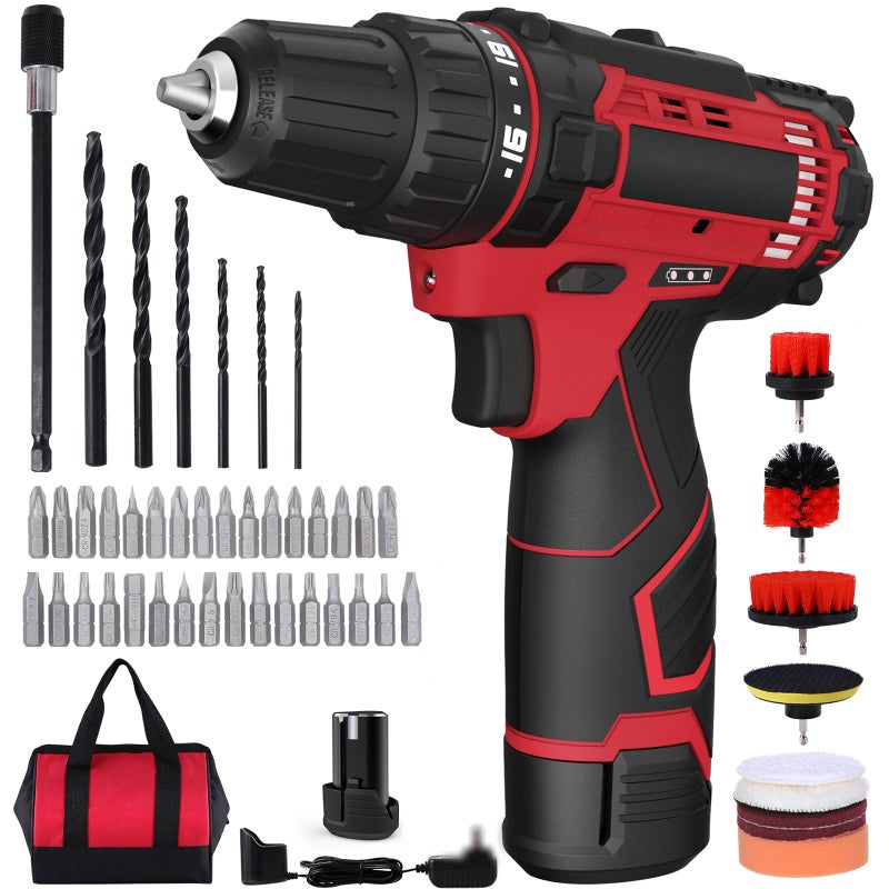 Cordless Drill Driver Kit: 12V 280In-lb Torque 18+1 Clutch, 3/8 Keyless Chuck Forward Reverse Control - Lightweight Ergonomic Design With Front LED, Power Drill Set for Household Reconstruction DIY Ha - Image 1