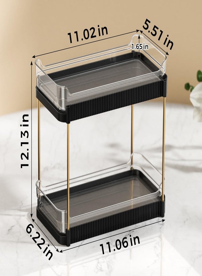 Dravina 2-Tier Makeup Organizer Storage Rack | Vanity Tray for Cosmetics, Skincare Organizers, Stationery & Countertop Storage | Bathroom & Dressing Table Organizer(Black) (Black) - Image 4