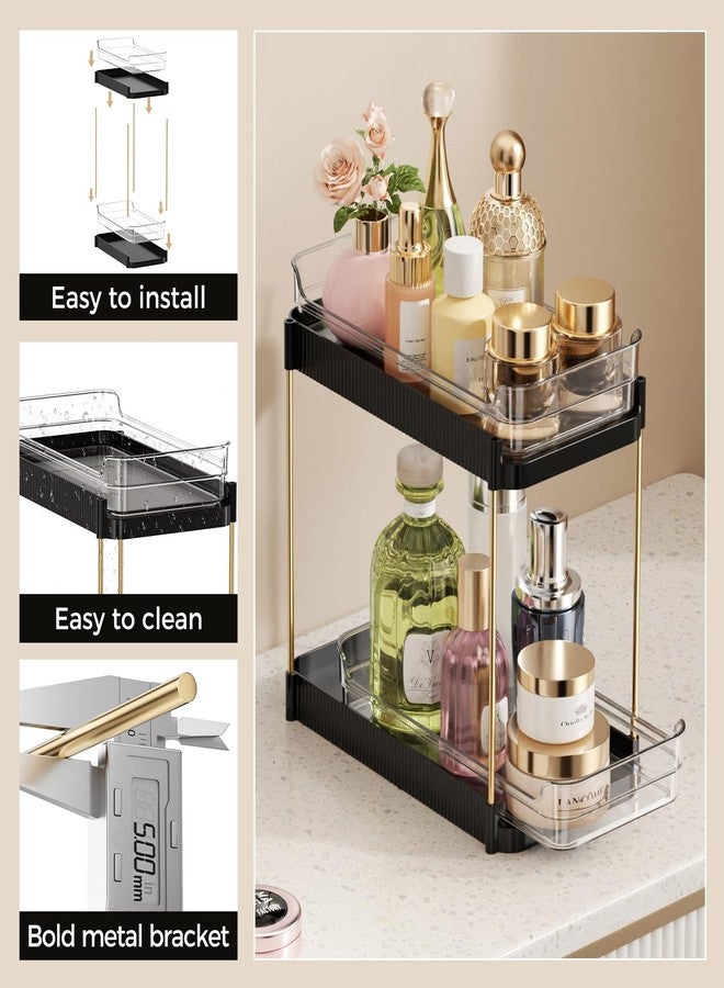 Dravina 2-Tier Makeup Organizer Storage Rack | Vanity Tray for Cosmetics, Skincare Organizers, Stationery & Countertop Storage | Bathroom & Dressing Table Organizer(Black) (Black) - Image 2