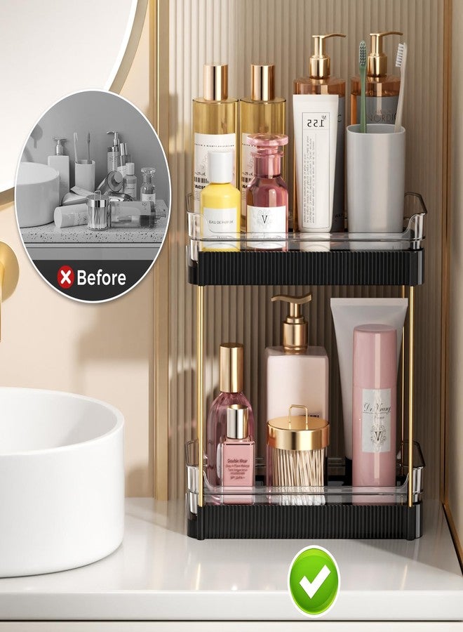 Dravina 2-Tier Makeup Organizer Storage Rack | Vanity Tray for Cosmetics, Skincare Organizers, Stationery & Countertop Storage | Bathroom & Dressing Table Organizer(Black) (Black) - Image 3