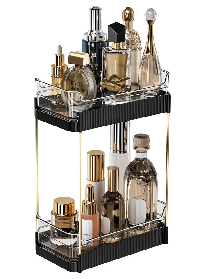 Dravina 2-Tier Makeup Organizer Storage Rack | Vanity Tray for Cosmetics, Skincare Organizers, Stationery & Countertop Storage | Bathroom & Dressing Table Organizer(Black) (Black) - Image 1