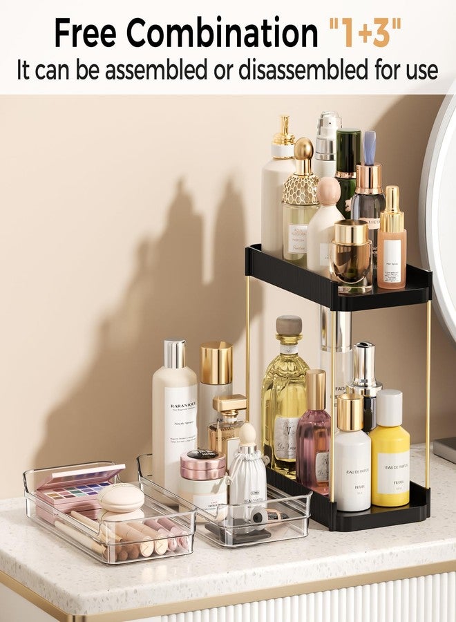Dravina 2-Tier Makeup Organizer Storage Rack | Vanity Tray for Cosmetics, Skincare Organizers, Stationery & Countertop Storage | Bathroom & Dressing Table Organizer(Black) (Black) - Image 5