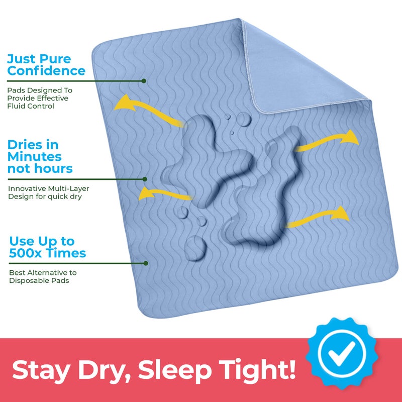 Utopia Bedding Washable Underpads 24" x 36" (Pack of 4), Waterproof Reusable Heavy Absorbency Incontinence Bed Pads for Adults, Kids, Elderly and Pets, Bedwetting Pads for Sofa and Couch (Blue) - Image 3