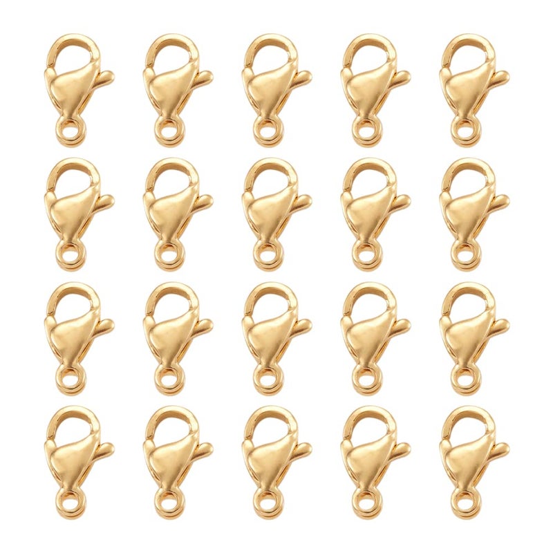 Craftdady 100pcs 18K Gold Lobster Claw Clasps Stainless Steel Fastener Hook Closure End Clasps 9x5mm for Jewelry Craft Key Chain Making