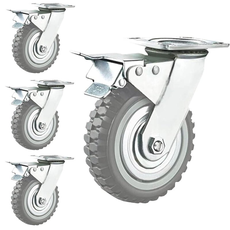 PACIFIC MOVERS 5 Inch 360 Degree PU Swivel Caster Wheels Set Of 4 Heavy Duty Locking Bearing Industrial Casters with Brake Caster Wheels for Cart Furniture Workbench Grey