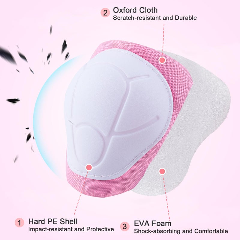 FIODAY Kids Knee and Elbow Pads Wrist Guards Adjustable Protective Gear Set for Girls Boys Inline Skating Biking Skateboard Scooter, Pink, 3-8 Years - Image 4