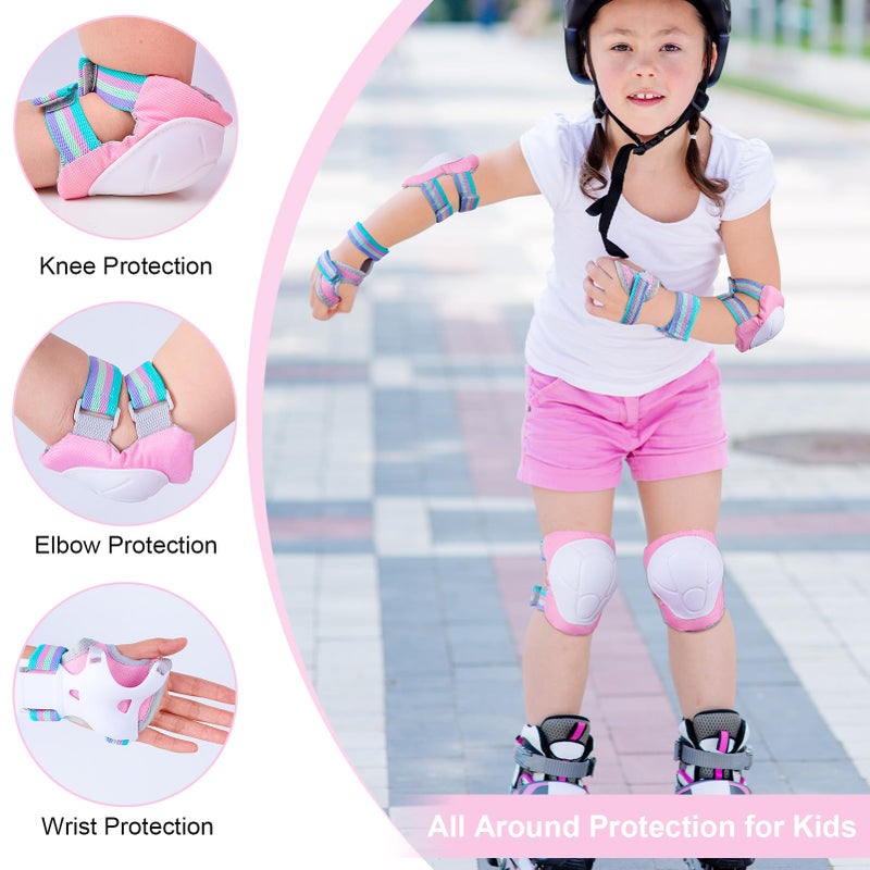 FIODAY Kids Knee and Elbow Pads Wrist Guards Adjustable Protective Gear Set for Girls Boys Inline Skating Biking Skateboard Scooter, Pink, 3-8 Years - Image 3