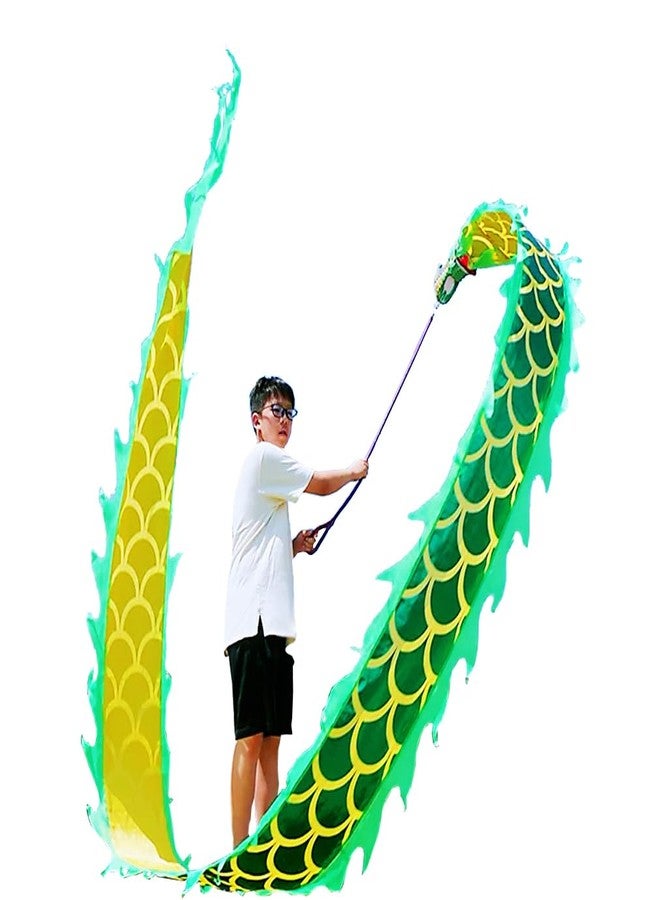 DSJUGGLING Lightweight Dragon Poi Set with 3D Head & Swing Rope for Beginners, Flowy Green Dragon Ribbon Streamer - Golden Green, 9.8 FT (3M) - Image 2