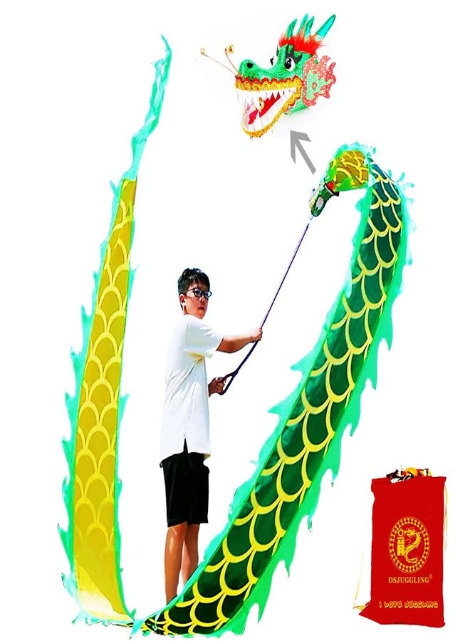 DSJUGGLING Lightweight Dragon Poi Set with 3D Head & Swing Rope for Beginners, Flowy Green Dragon Ribbon Streamer - Golden Green, 9.8 FT (3M) - Image 1