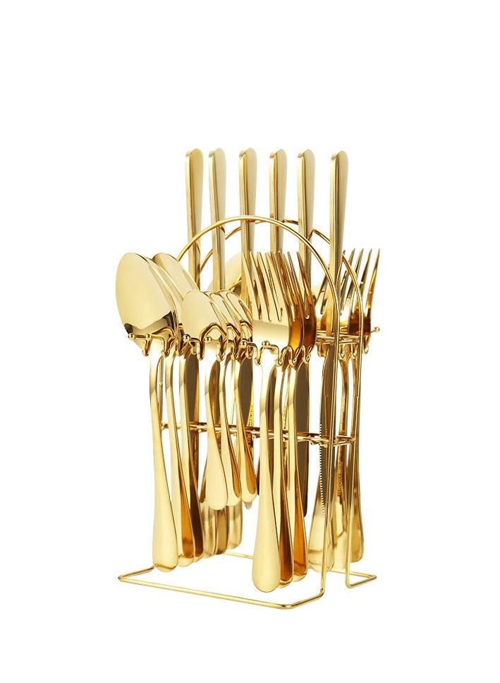 Bluejw 24-Piece Stainless Steel Tableware Set Knife Fork Spoon Set With Storage Rack Housewarming Gift Birthday Gift - Image 1