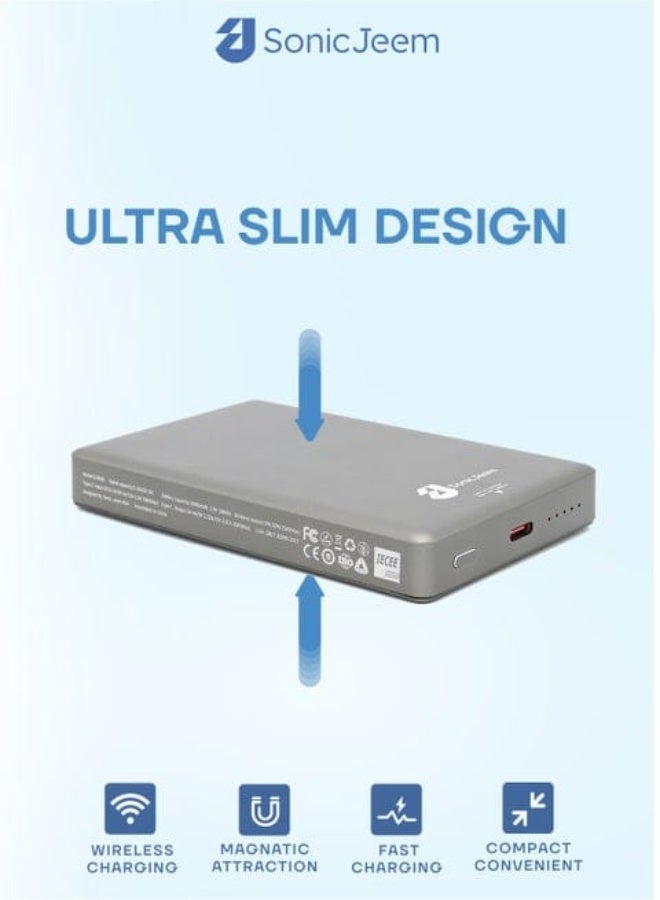Sonic JEEM SJ501B 10000mAh Wireless Slim Power Bank 20W PD Fast Charging with 15W Magnetic Wireless Charging - Image 3