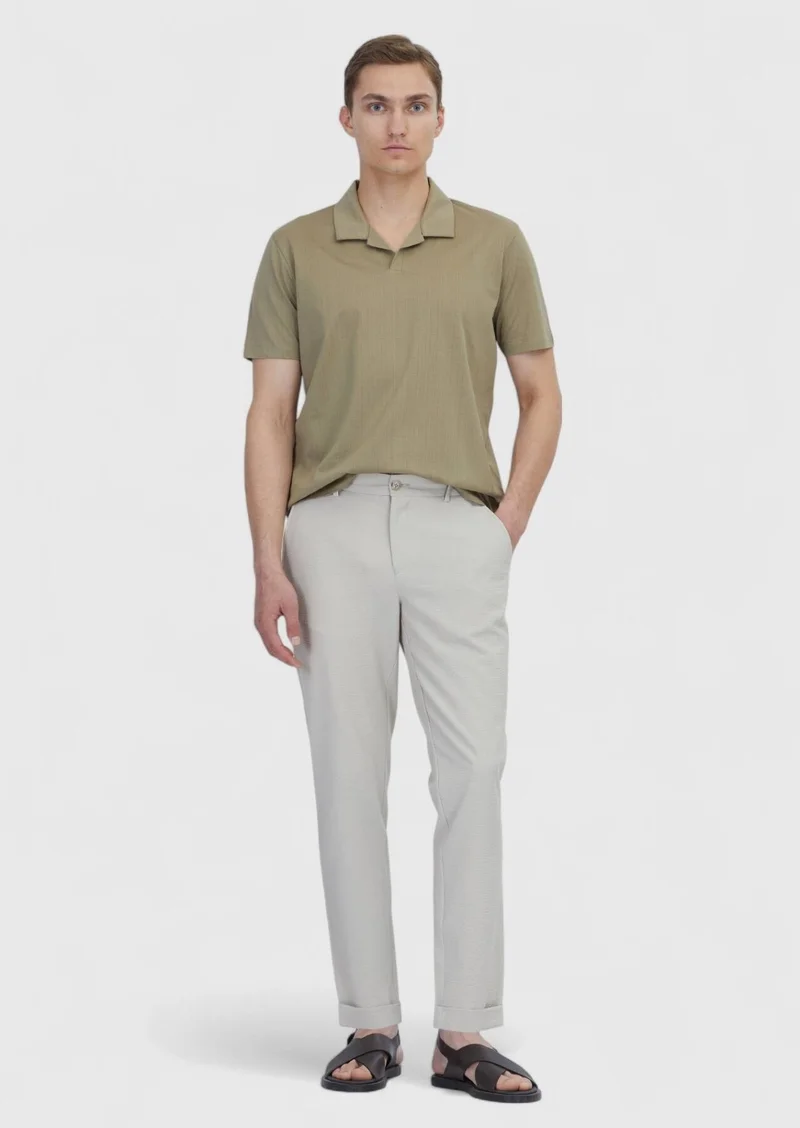 RAMSEY Mink Jacquard Polo Neck 100% Cotton T-Shirt