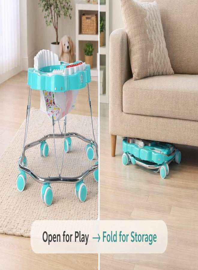 Maanit Walker with Foldable,Cushion Seat | Activity Walker for Baby with Musical Toy Bar | Walker Boys and Girls (Green) - Image 3