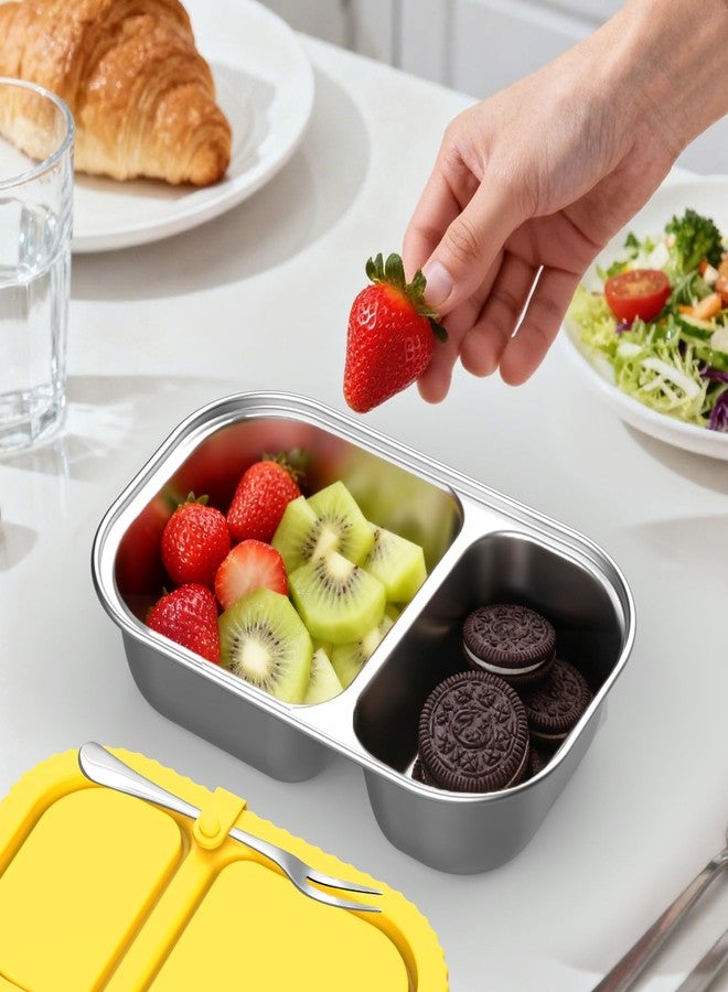 Solldgt Stainless Steel Snack Containers with Silicone Lids, 2 Pack Reusable 2 Compartment Food Storage Containers, Snackle Box Container Leak-Proof Metal Bento Lunch Box for School, Travel, Home - Image 3