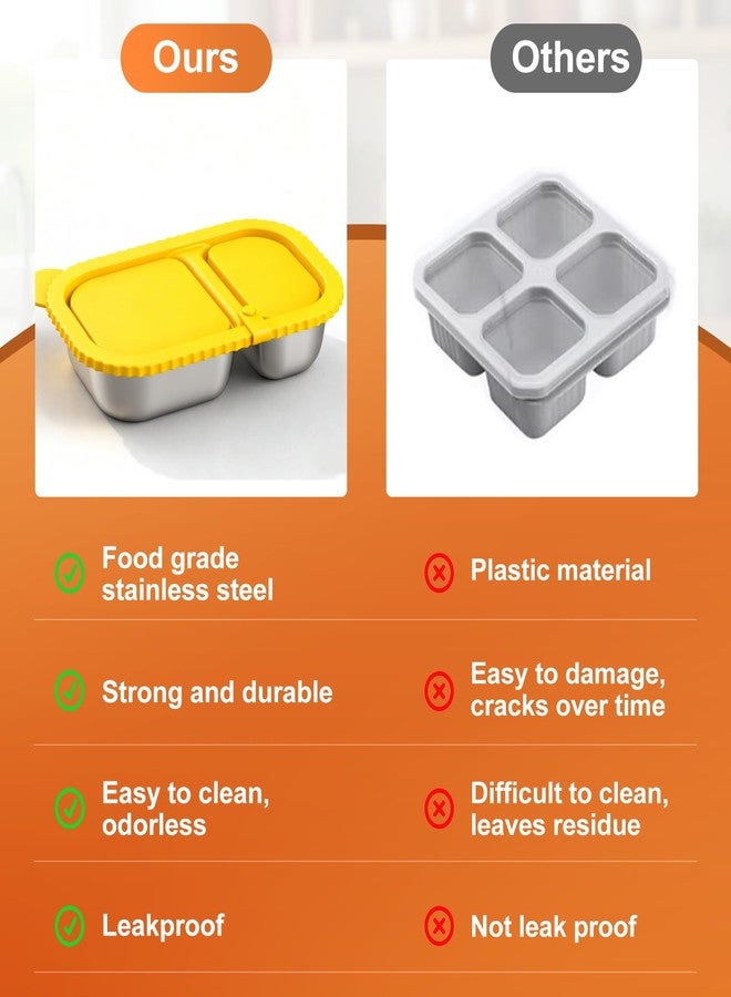 Solldgt Stainless Steel Snack Containers with Silicone Lids, 2 Pack Reusable 2 Compartment Food Storage Containers, Snackle Box Container Leak-Proof Metal Bento Lunch Box for School, Travel, Home - Image 4