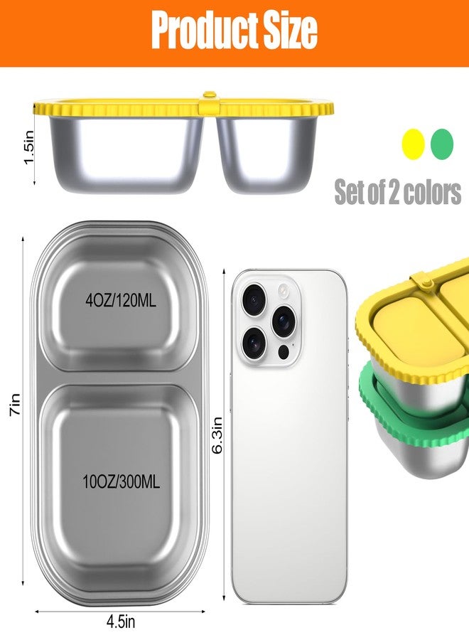 Solldgt Stainless Steel Snack Containers with Silicone Lids, 2 Pack Reusable 2 Compartment Food Storage Containers, Snackle Box Container Leak-Proof Metal Bento Lunch Box for School, Travel, Home - Image 2