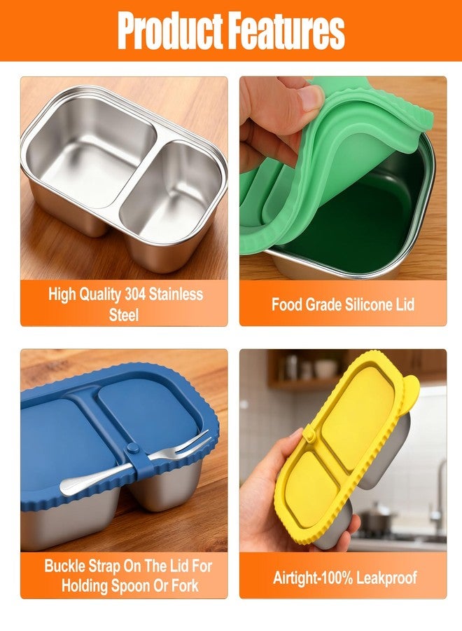 Solldgt Stainless Steel Snack Containers with Silicone Lids, 2 Pack Reusable 2 Compartment Food Storage Containers, Snackle Box Container Leak-Proof Metal Bento Lunch Box for School, Travel, Home - Image 5