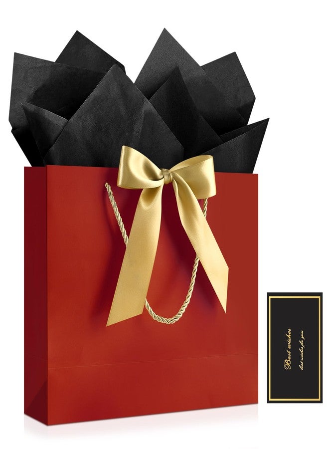 YoungTree Gift Bag with Tissue Papers and 1 Greeting Card Ribbon, Portable Paper Birthday Gift Bag with Handles, Elegant Present Bags for Valentines Day Wedding Engagement Party Supplies (Red) - Image 1