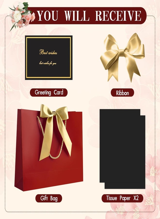 YoungTree Gift Bag with Tissue Papers and 1 Greeting Card Ribbon, Portable Paper Birthday Gift Bag with Handles, Elegant Present Bags for Valentines Day Wedding Engagement Party Supplies (Red) - Image 3
