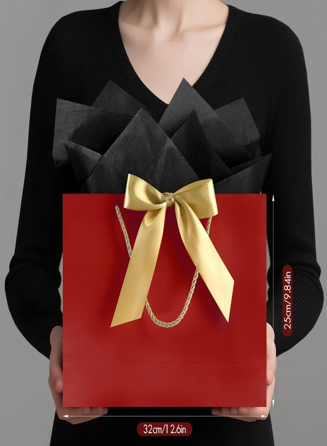 YoungTree Gift Bag with Tissue Papers and 1 Greeting Card Ribbon, Portable Paper Birthday Gift Bag with Handles, Elegant Present Bags for Valentines Day Wedding Engagement Party Supplies (Red) - Image 4