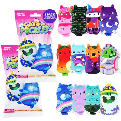 Cats vs Pickles 2pk Mystery Bags Fuchsia Wave Bean Filled Plushies Stocking Stuffers Blind Bags for Girls and for Boys Sensory Friendly Surprise Bean Collectibles for Kids Adults 2Pack - Image 1