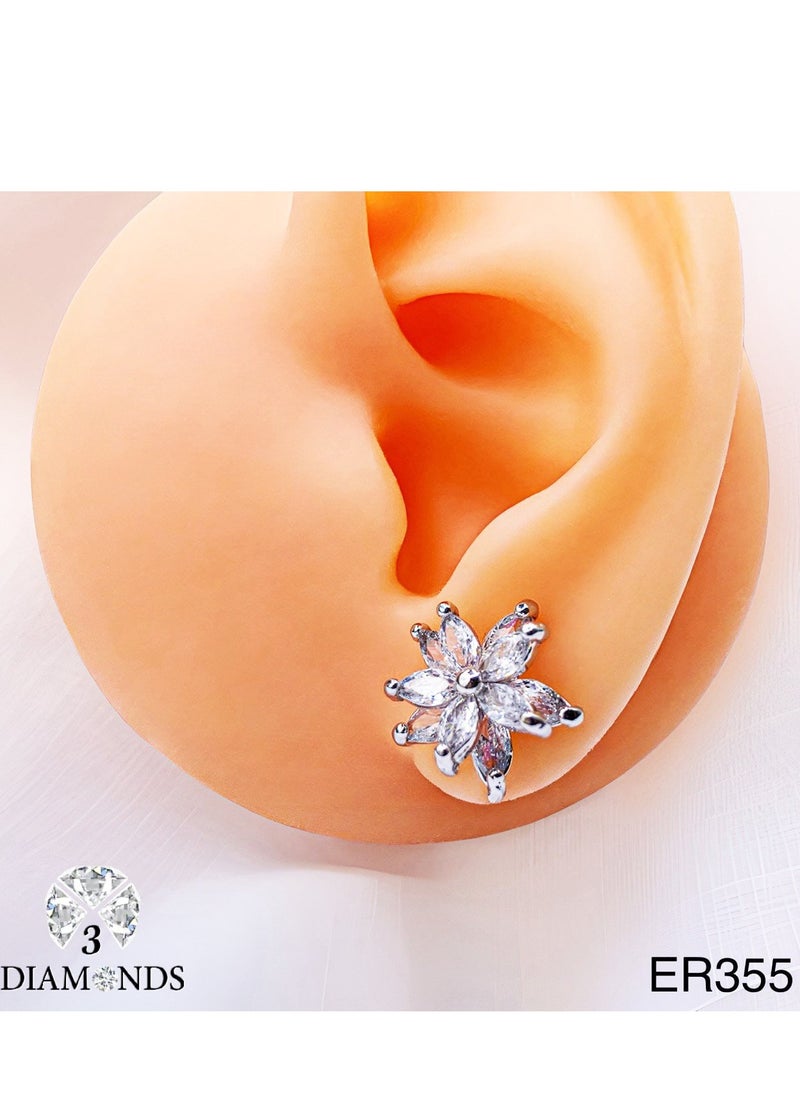 3Diamonds - Platinum And Rhodium Plated Earrings With Zircon Stones-elegant Design - Image 1