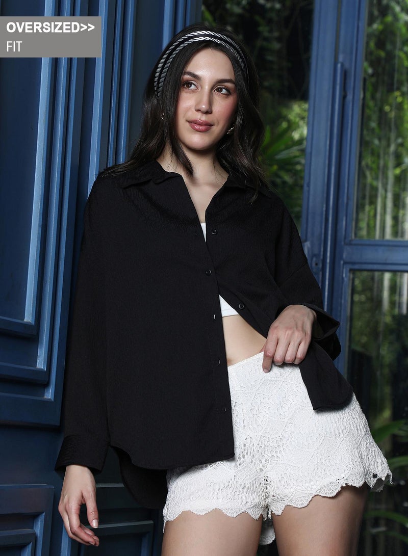 PINACOLADA Women's Onyx Black Spots-Tactile Oversized Shirt - Image 1