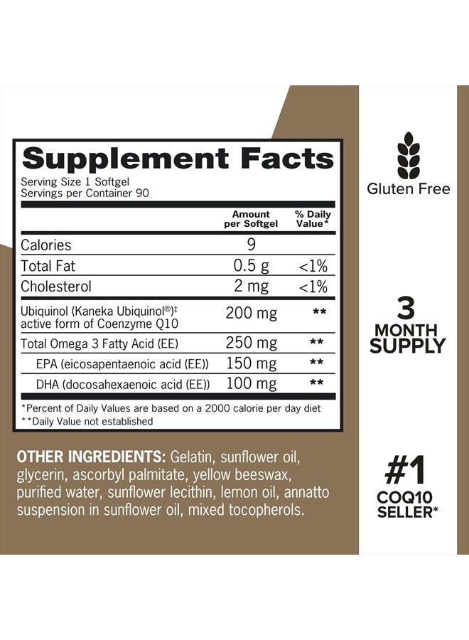 Qunol Plus Ubiquinol + Omega 3, Ubiquinol CoQ10 200mg with 250mg Omega-3 Fish Oil, Extra Strength, Antioxidant for Heart Health, Natural Supplement for Energy Production, (Bovine Version), 90 Count - Image 5