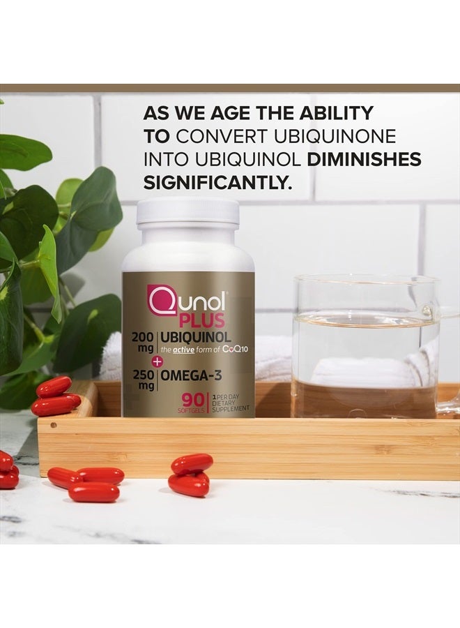 Qunol Plus Ubiquinol + Omega 3, Ubiquinol CoQ10 200mg with 250mg Omega-3 Fish Oil, Extra Strength, Antioxidant for Heart Health, Natural Supplement for Energy Production, (Bovine Version), 90 Count - Image 3