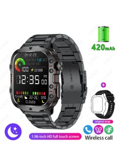 LIGE LIGE 1.96 HD Screen 420 mAh Sports Smart Watch Men Waterproof Bluetooth Calling Health Monitoring 100+ Sports Mode Men Smart Watches Steel Black  - Image 1