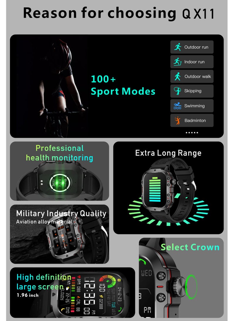 LIGE LIGE 1.96 HD Screen 420 mAh Sports Smart Watch Men Waterproof Bluetooth Calling Health Monitoring 100+ Sports Mode Men Smart Watches Steel Black  - Image 4