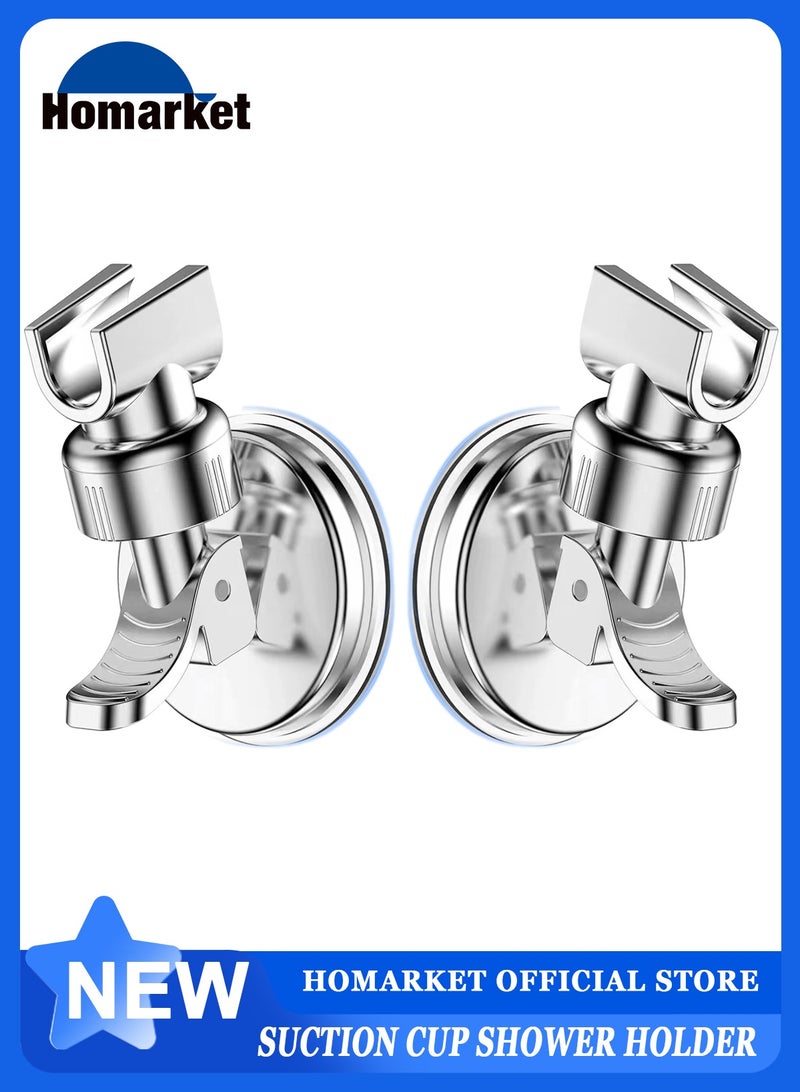 HomarKet 2 Pack Adjustable Shower Head Holder, Bathroom Suction Cup Handheld Shower Head Bracket, Removable Handheld Showerhead & Wall Mounted Suction Bracket (Silver) - Image 1