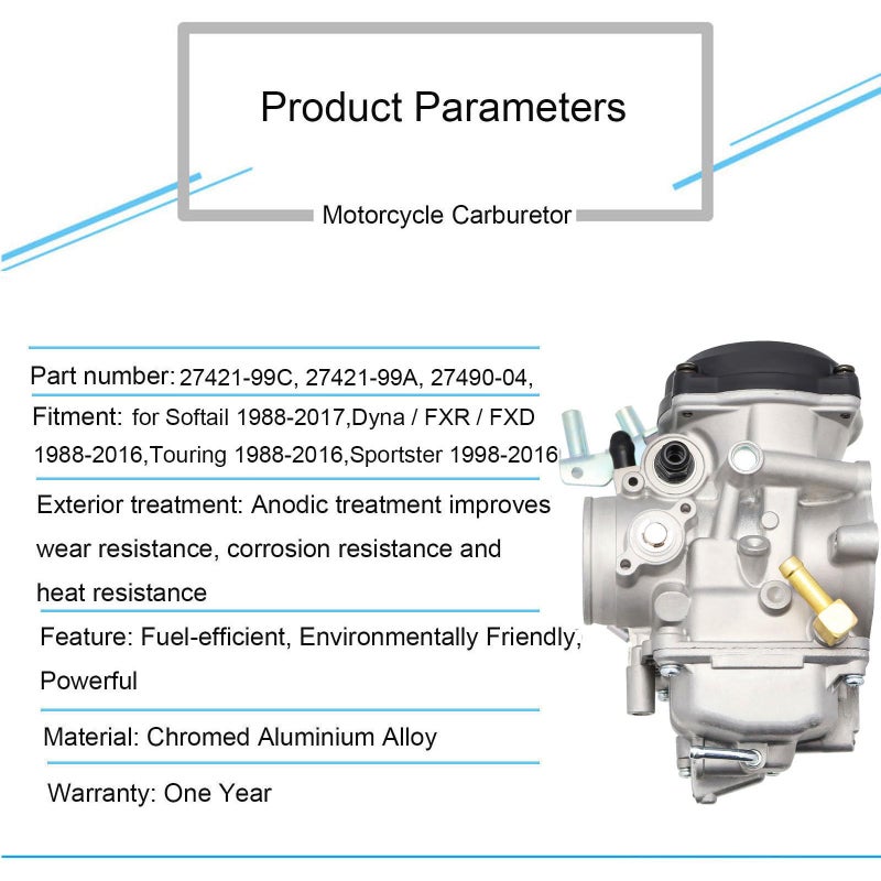 Czsmbt CV40 Carburetor Replacement for Harley Davidson Sportster 1200 XLH1200 Sportster 883 XL883 1998-2016 / Softail 1988-2017 / Dyna FXR FXD 1988-2016 / Touring 1988-2016 27490-04 - Image 3