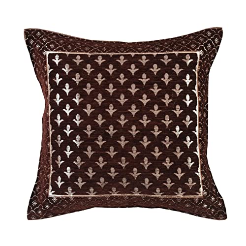LOOMLYFE Jacquard Geomteric Cushion Covers 16 Inch X 16 Inch Set Of 5 Ethnic Motifs 240 TC Cushion Covers,Design- Star,Color- Coffee - Image 3