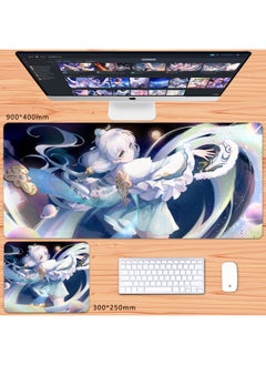 Generic No Overlock Honkai Impact 3 Mouse Pad Extra Large Animation Kiana Dem Lisa Alicia Two-Dimensional Notebook-Color:60x30cm Thickness 3mm-Pattern:Sky Blue Night Stargazing  - Image 1