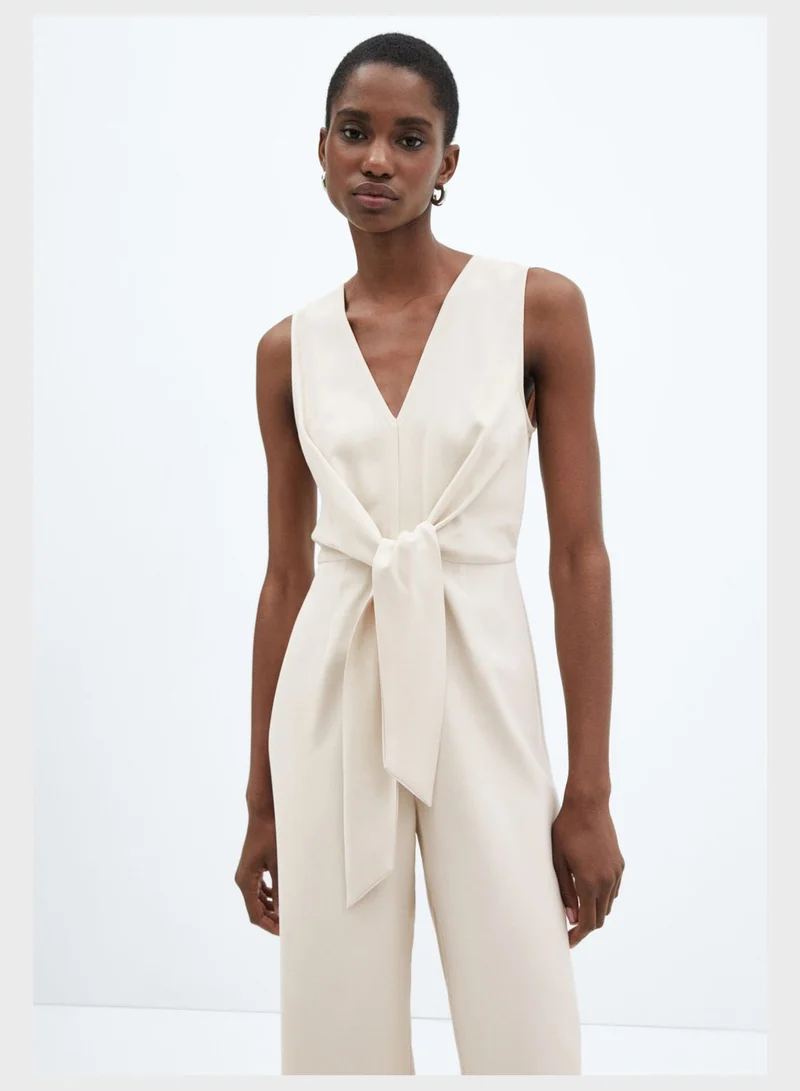 MANGO Belted V-Neck Jumpsuit