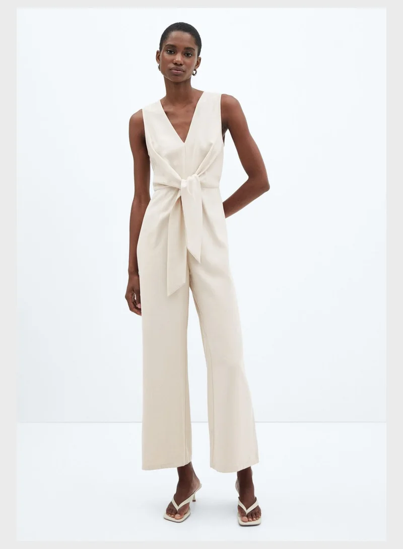 MANGO Belted V-Neck Jumpsuit