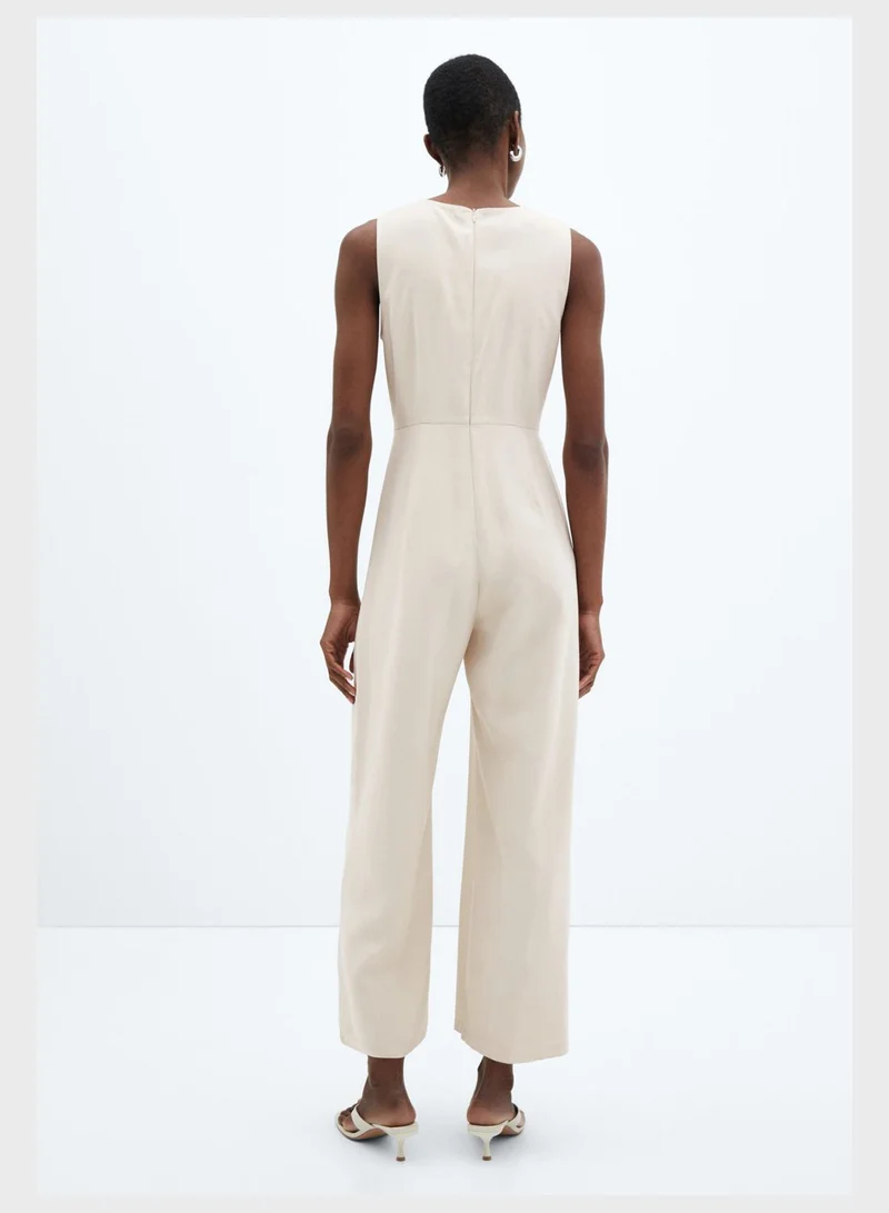 MANGO Belted V-Neck Jumpsuit