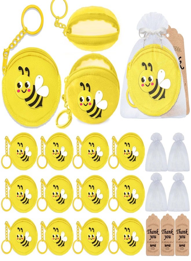 Elecrainbow 36 Pack Bee Change Coin Purses Set Include 12 Bee Wallets with Keyrings, 12 Thank You Tags and 12 Organza Bags for Honey Bee, Bumble Bee, Mommy to Bee, Birthday Party Decoration,Yellow - Image 1